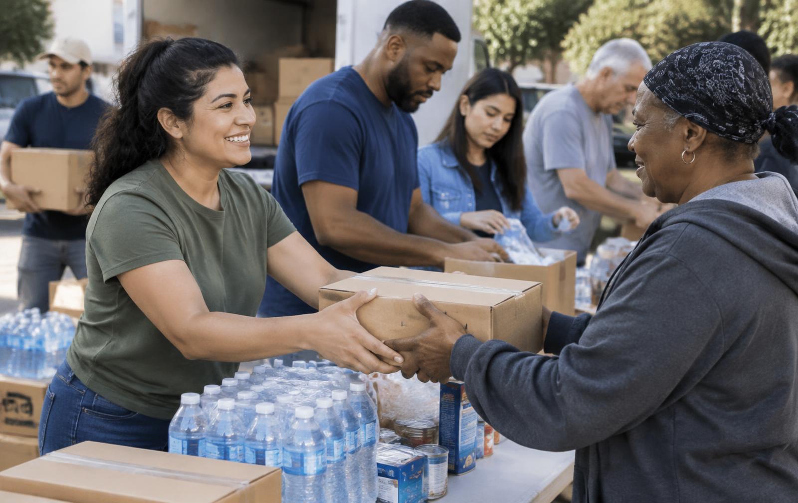 Volunteers distributing prepared resources to community members