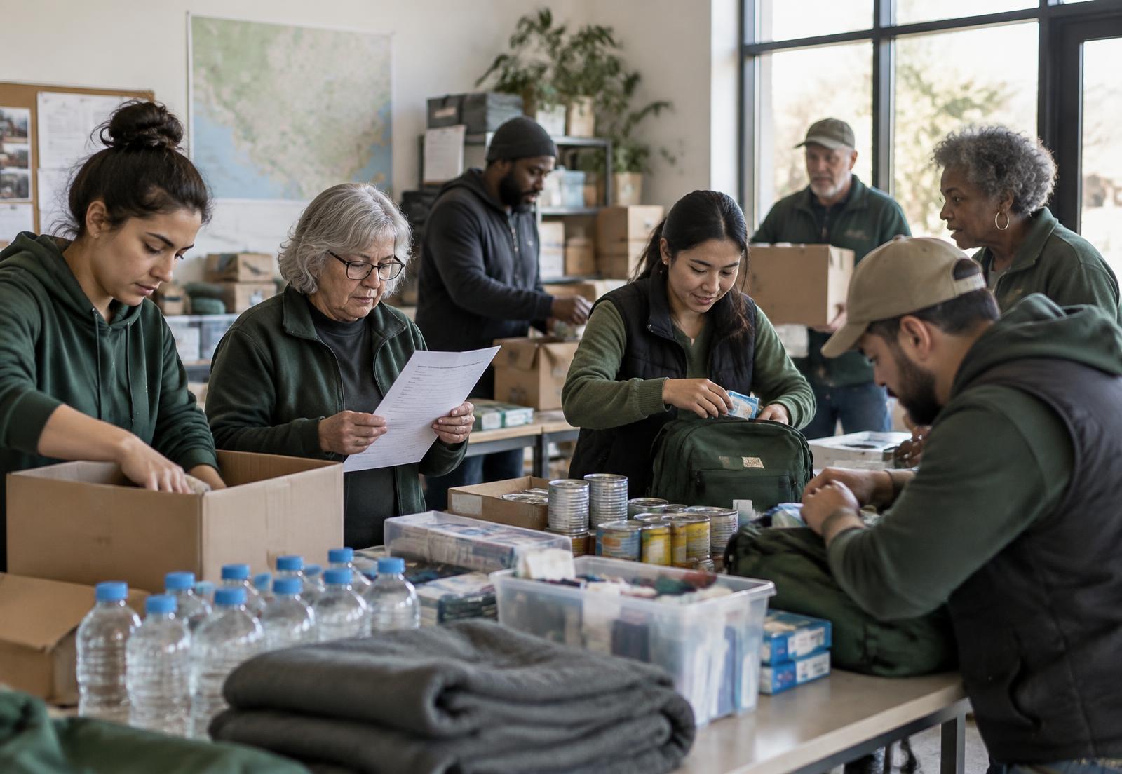 Neighbors and volunteers planning community preparedness together