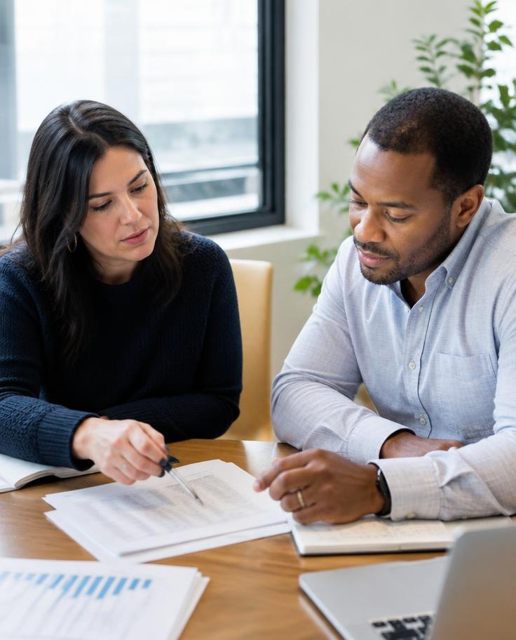 Professional volunteers reviewing documents together